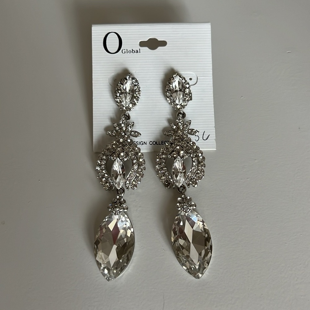 Crystal large teardrop shaped, dangle drop earrings